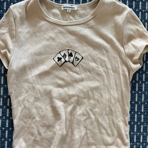 Reformation Cream Ribbed Tee with Black Card Suit Embroidery